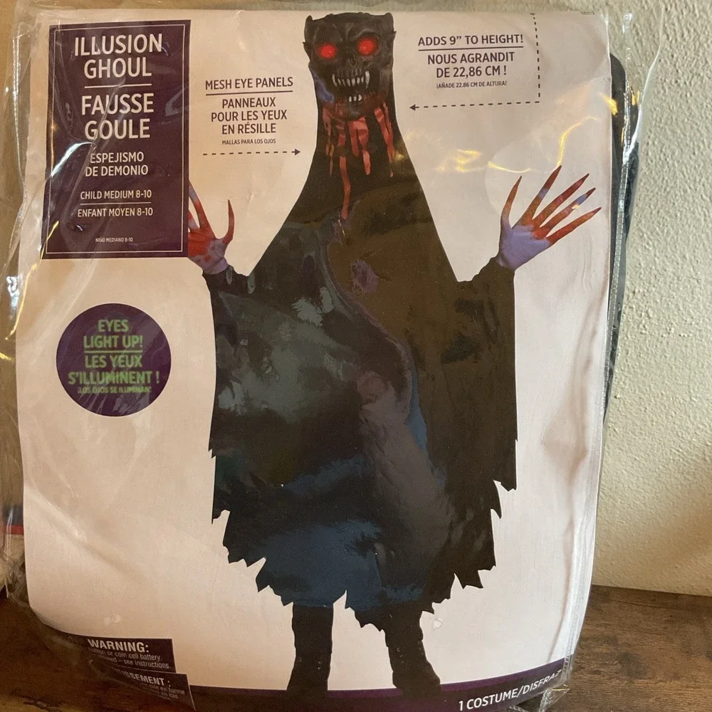 New Illusion Ghoul Halloween Costume‎ Child Size M (8-10) Eyes Light Up!